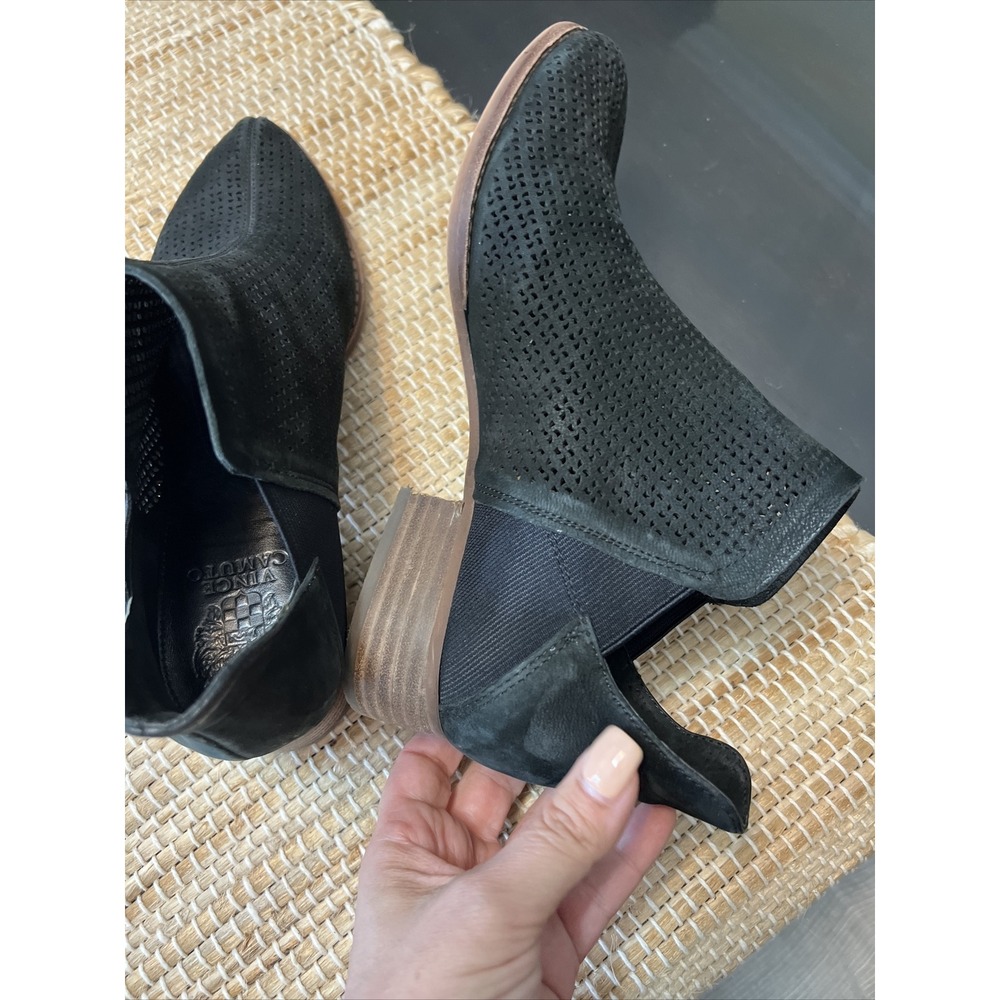 Vince Camuto Perforated Suede Ankle Booties Palmina Black 8.5 - Picture 10 of 12